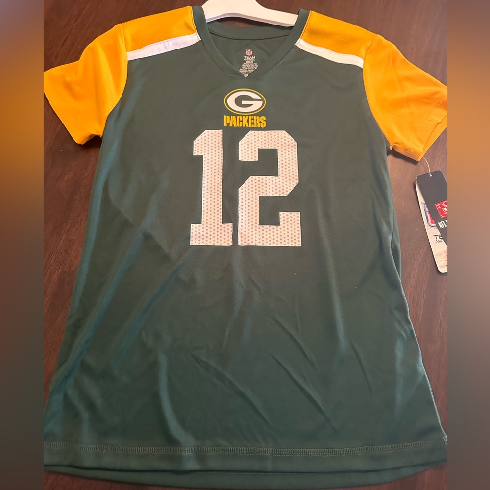 Girl's NFL Team Apparel Packers Aaron Rodgers green/gold‎ Jersey Sz L (12/14)